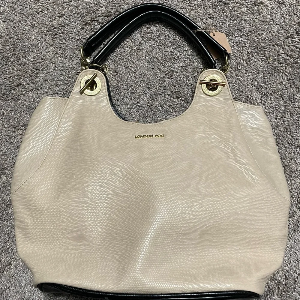 London‎ Fog shoulder bag Women’s Cream Black Gold trim tote purse handbag boho